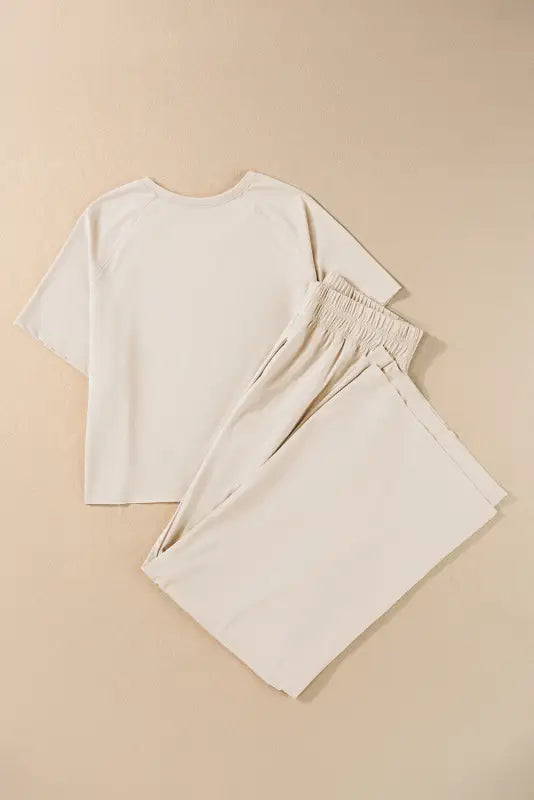 Tee & pants set - loose white raw hem - two piece sets