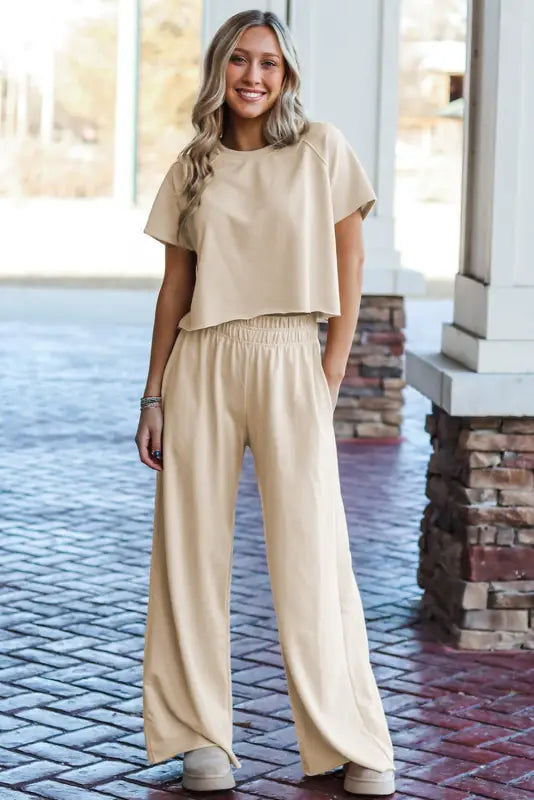 Tee & pants set - loose white raw hem - two piece sets