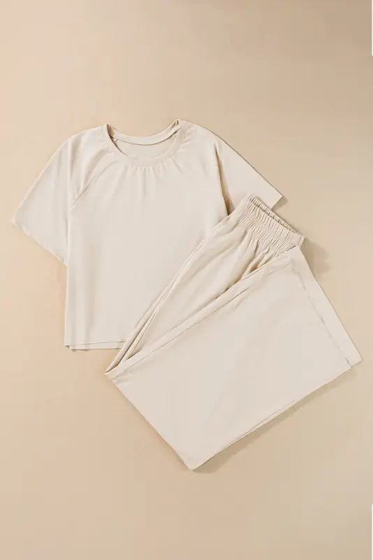 Tee & pants set - loose white raw hem - two piece sets