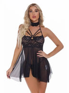 Temptation Lace Mesh Babydoll Lingerie Set - Fashionfitz