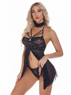 Temptation Lace Mesh Babydoll Lingerie Set - Fashionfitz