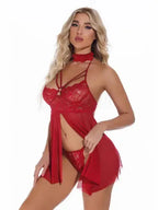 Temptation Lace Mesh Babydoll Lingerie Set - Fashionfitz