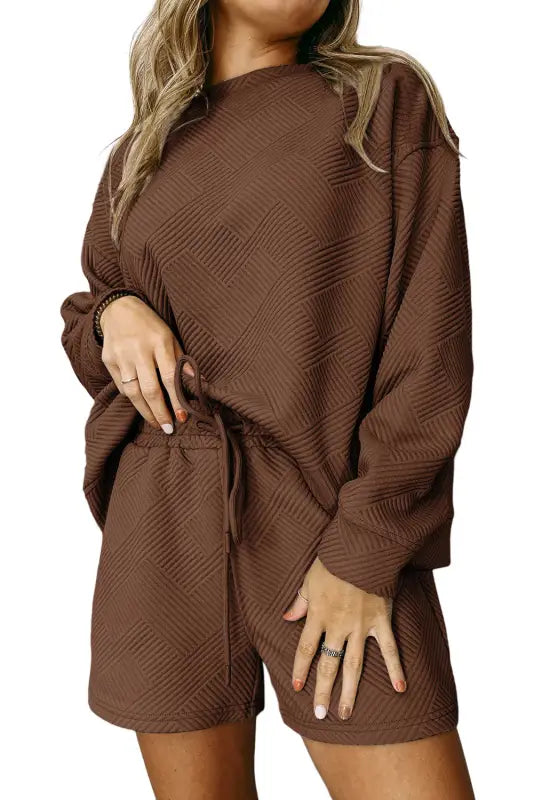 Textured brown lounge set - two piece pant sets