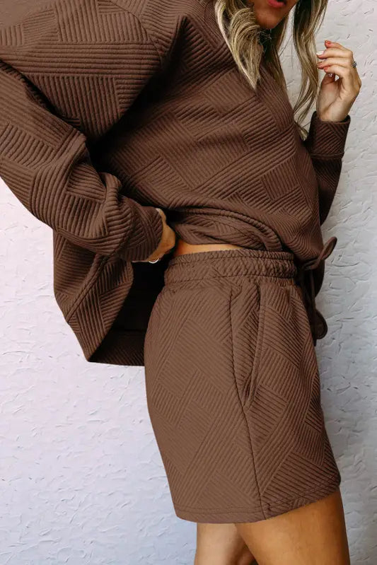 Textured brown lounge set - two piece pant sets