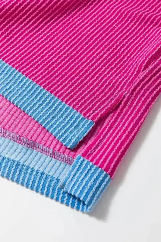 Bright Pink Textured Contrast Trim Round Neck T-Shirt Women UK styled as a vibrant casual everyday outfit — Fashionfitz