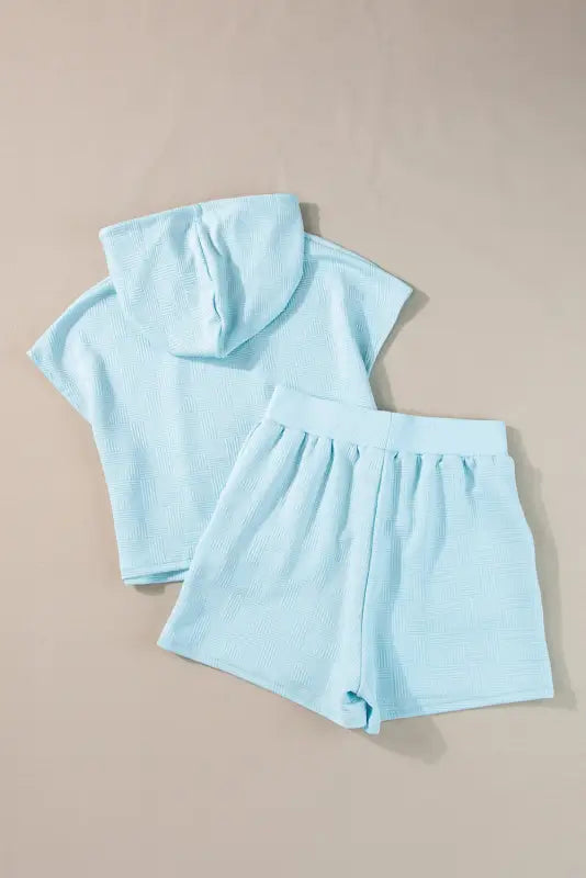 Beau blue textured cropped hoodie and shorts set - two piece sets/short sets