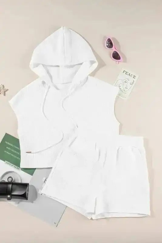 Textured Cropped Hoodie and Shorts Set - Fashionfitz