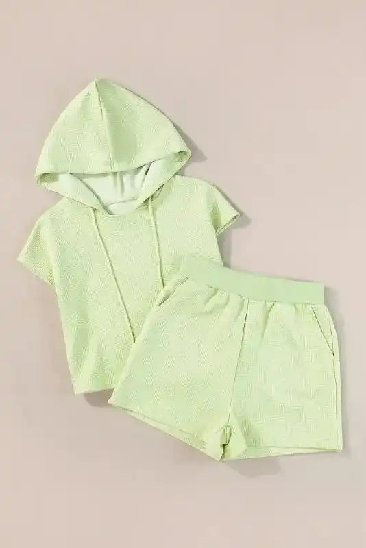 Textured Cropped Hoodie and Shorts Set - Fashionfitz