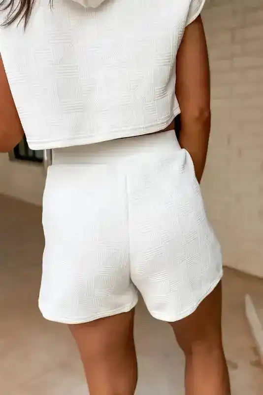 Textured Cropped Hoodie and Shorts Set - Fashionfitz