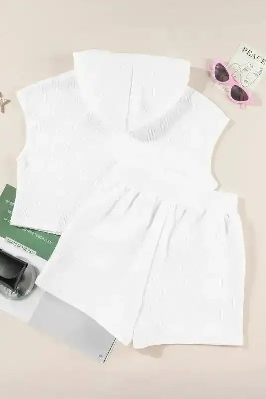 Textured Cropped Hoodie and Shorts Set - Fashionfitz