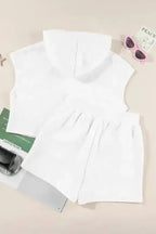 Textured Cropped Hoodie and Shorts Set - Fashionfitz