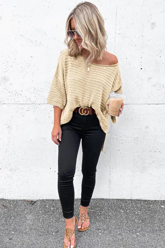 Textured knit drop shoulder tee - t-shirts