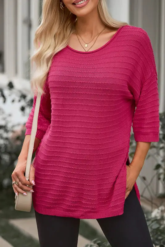 Textured knit drop shoulder tee - t-shirts