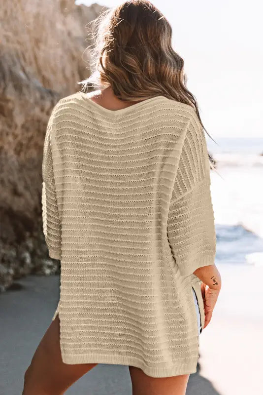 Textured knit drop shoulder tee - t-shirts