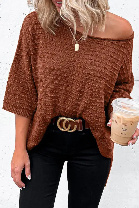 Textured knit drop shoulder tee - t-shirts