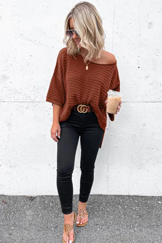 Textured knit drop shoulder tee - t-shirts