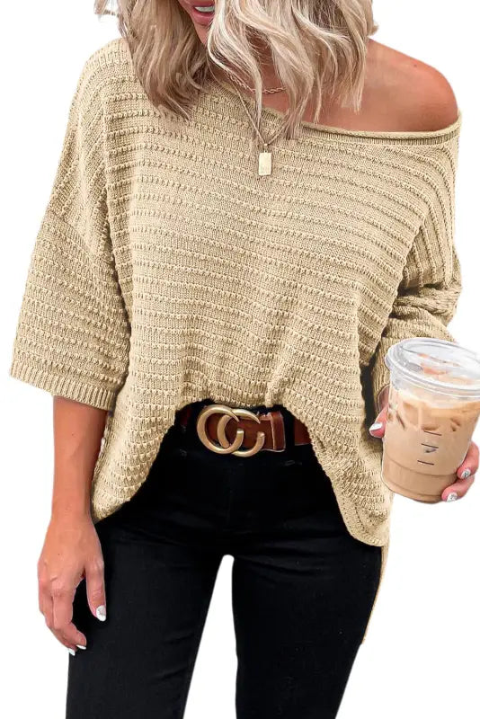 Textured knit drop shoulder tee - t-shirts