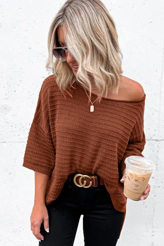 Textured knit drop shoulder tee - t-shirts