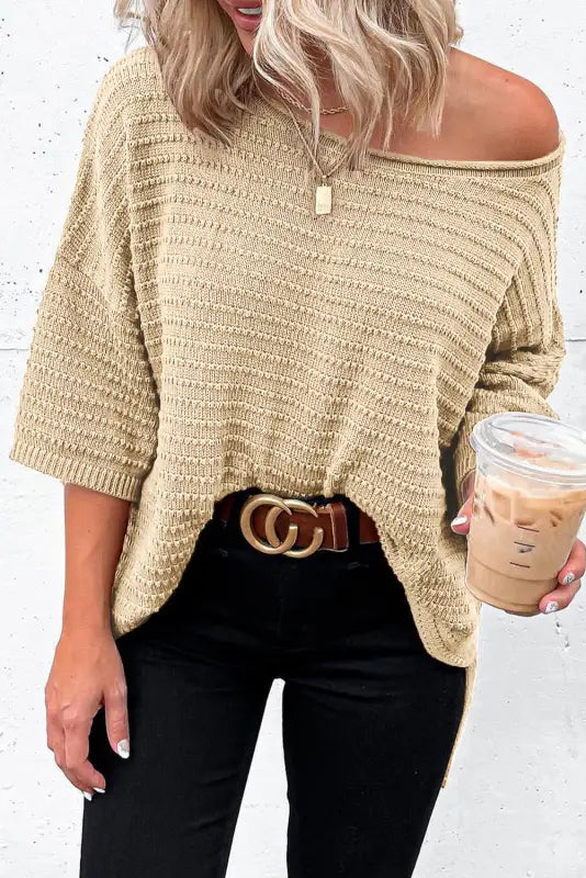 Textured knit drop shoulder tee - t-shirts