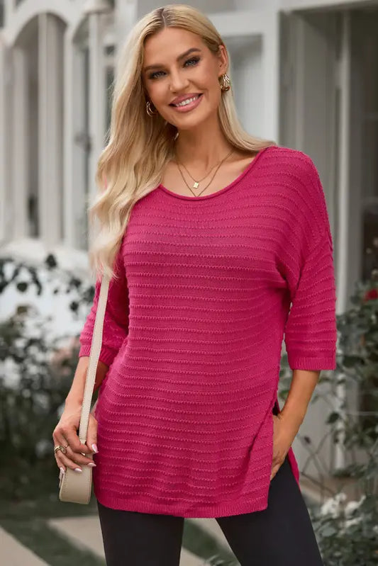 Textured knit drop shoulder tee - t-shirts