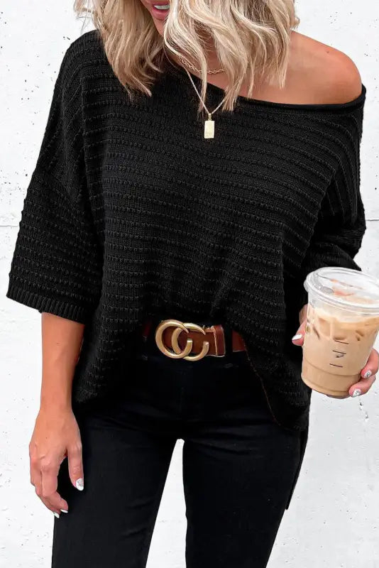 Textured knit drop shoulder tee - t-shirts