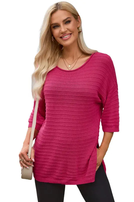 Textured knit drop shoulder tee - t-shirts