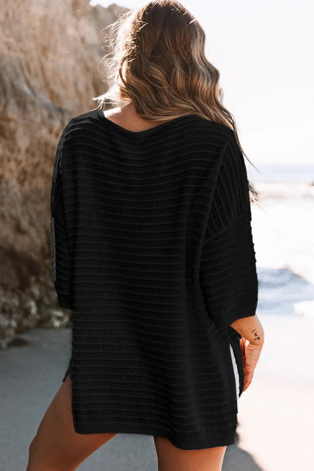 Textured knit drop shoulder tee - t-shirts