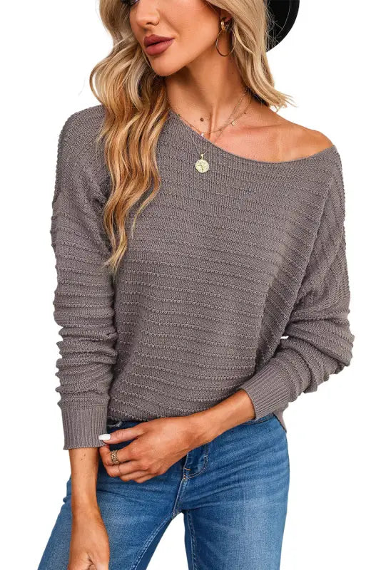 Textured knit round neck dolman sleeve sweater - sweaters