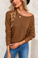 Textured knit round neck dolman sleeve sweater - brown / 2xl / 55% acrylic + 45% cotton - sweaters