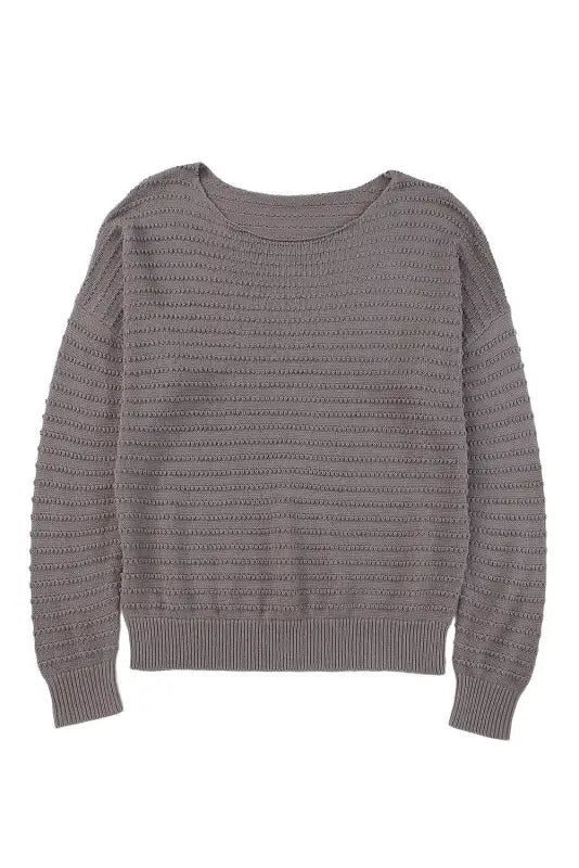 Textured knit round neck dolman sleeve sweater - sweaters