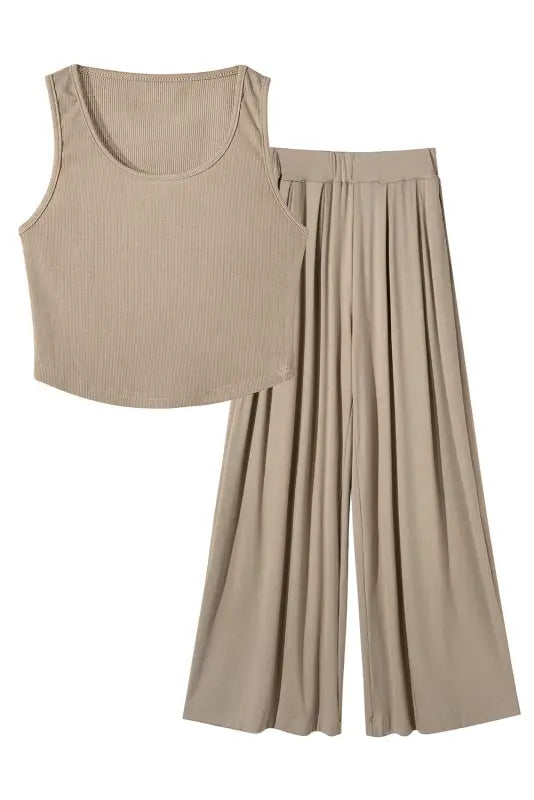 Textured pants outfit - crop top and wide leg