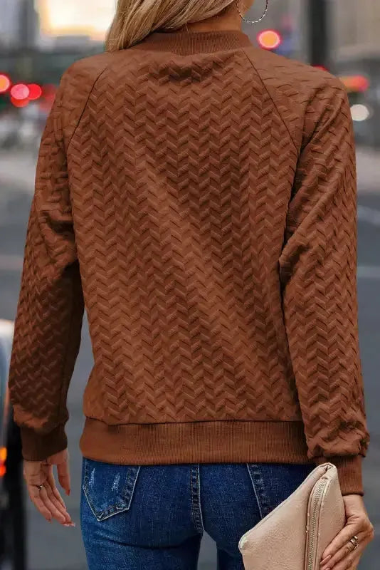 Textured Raglan Sleeve Pullover Sweatshirt - Fashionfitz