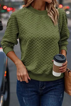 Textured Raglan Sleeve Pullover Sweatshirt - Fashionfitz
