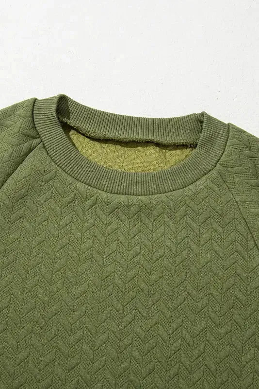 Textured Raglan Sleeve Pullover Sweatshirt - Fashionfitz