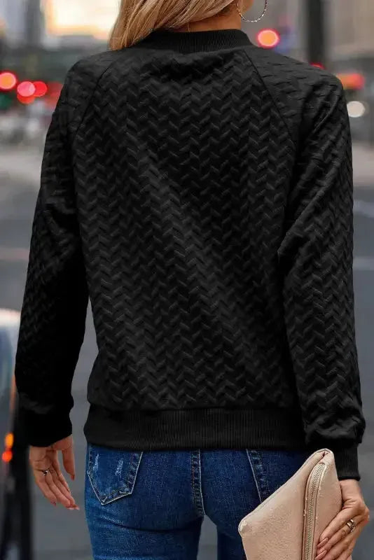 Textured Raglan Sleeve Pullover Sweatshirt - Fashionfitz