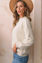 Textured Raglan Sleeve Pullover Sweatshirt - Fashionfitz