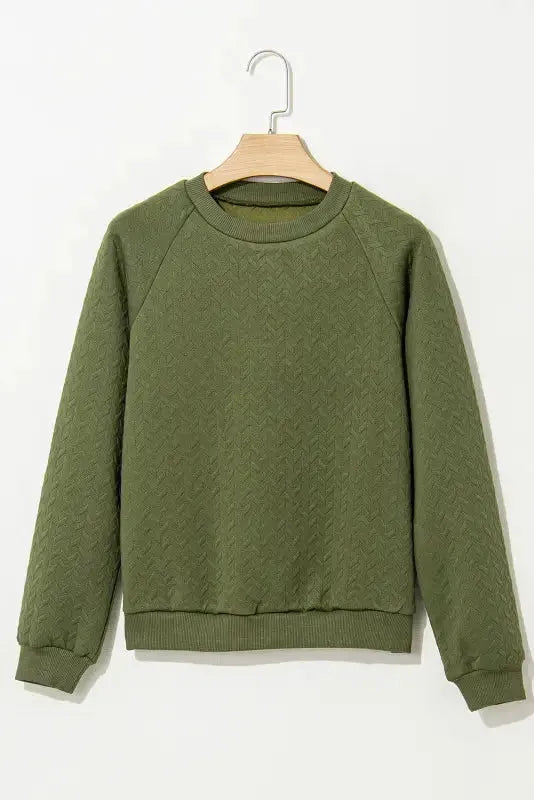 Textured Raglan Sleeve Pullover Sweatshirt - Fashionfitz