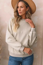 Textured Raglan Sleeve Pullover Sweatshirt - Fashionfitz