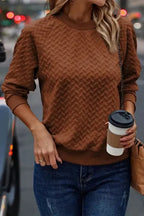 Textured Raglan Sleeve Pullover Sweatshirt - Fashionfitz