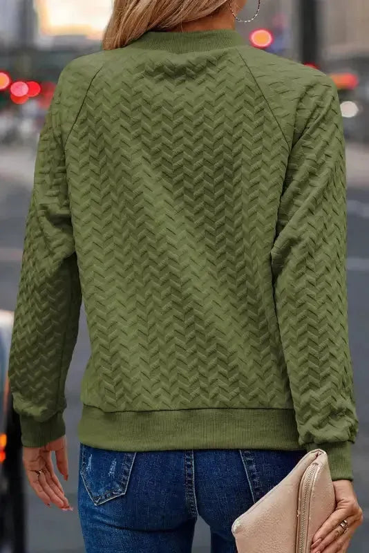 Textured Raglan Sleeve Pullover Sweatshirt - Fashionfitz