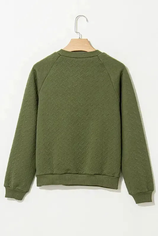 Textured Raglan Sleeve Pullover Sweatshirt - Fashionfitz