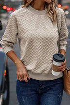 Textured Raglan Sleeve Pullover Sweatshirt - Fashionfitz