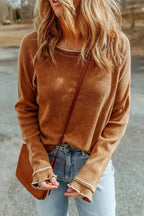 Textured Round Neck Long Sleeve Top - Fashionfitz