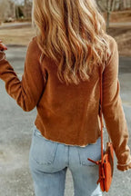 Textured Round Neck Long Sleeve Top - Fashionfitz