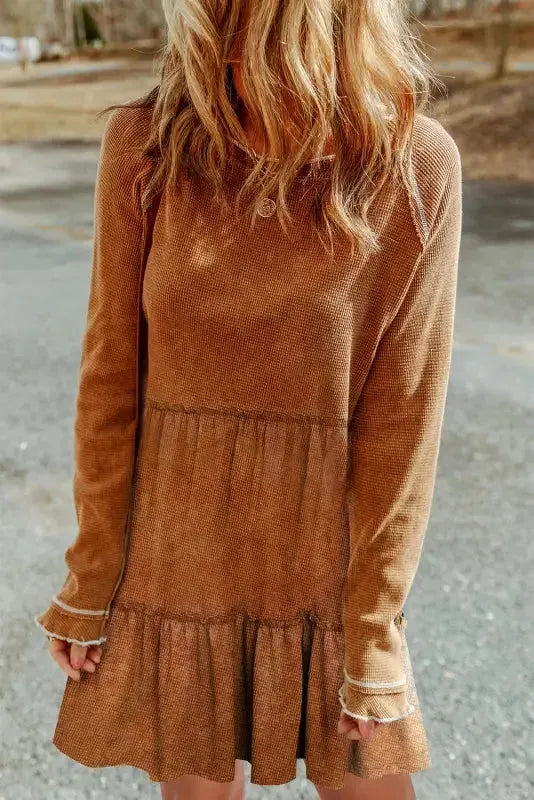 Textured Round Neck Long Sleeve Top - Fashionfitz