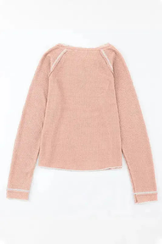 Textured Round Neck Long Sleeve Top - Fashionfitz