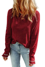 Textured Round Neck Long Sleeve Top - Fashionfitz