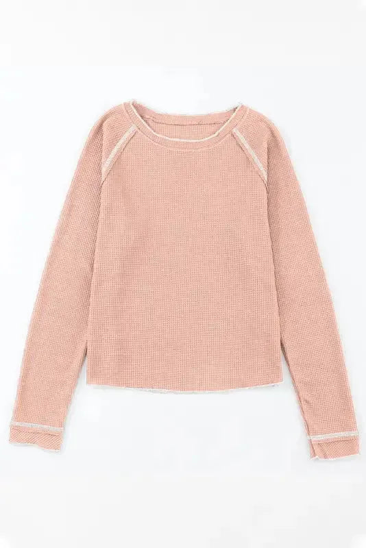 Textured Round Neck Long Sleeve Top - Fashionfitz