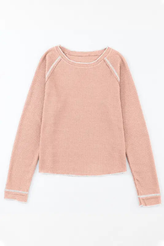 Textured round neck long sleeve top | fashionfitz