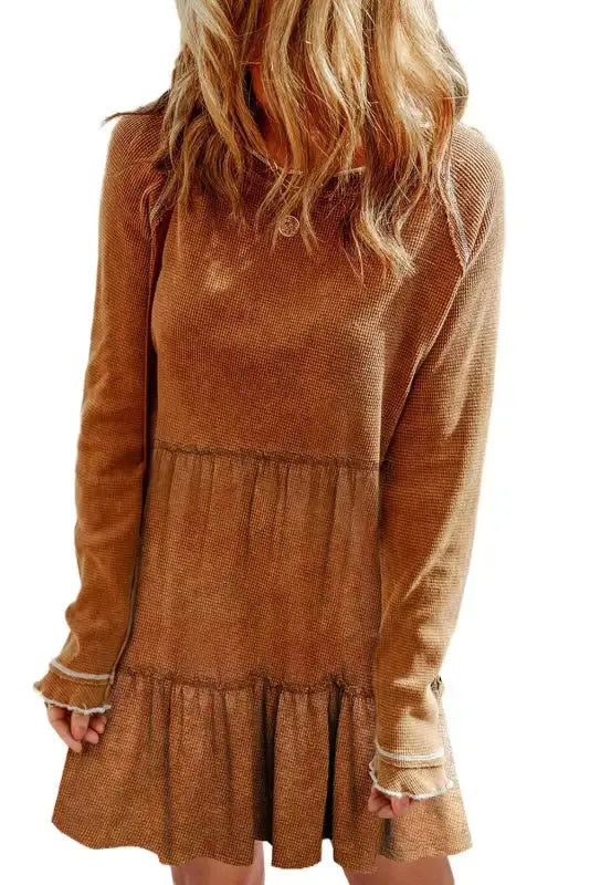 Textured Round Neck Long Sleeve Top - Fashionfitz